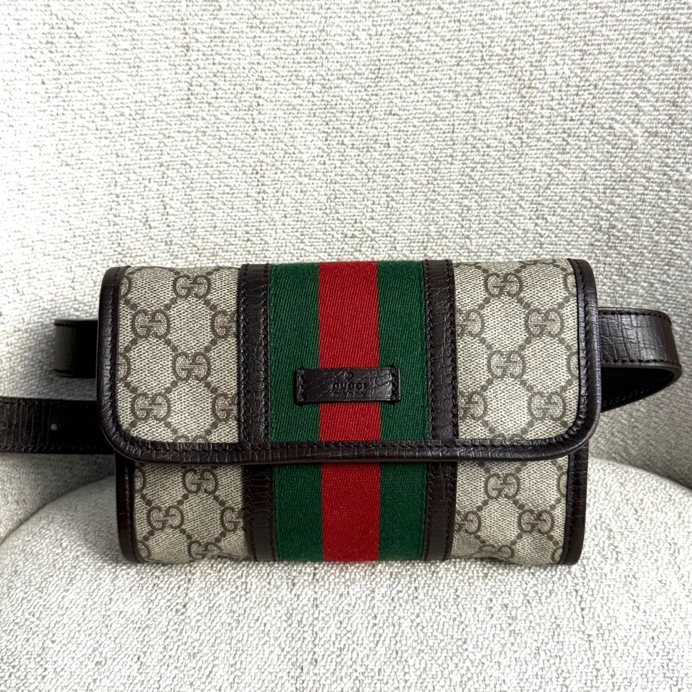 Gucci authentic waist bag Fanny pack bum bag brown coated canvas w leather